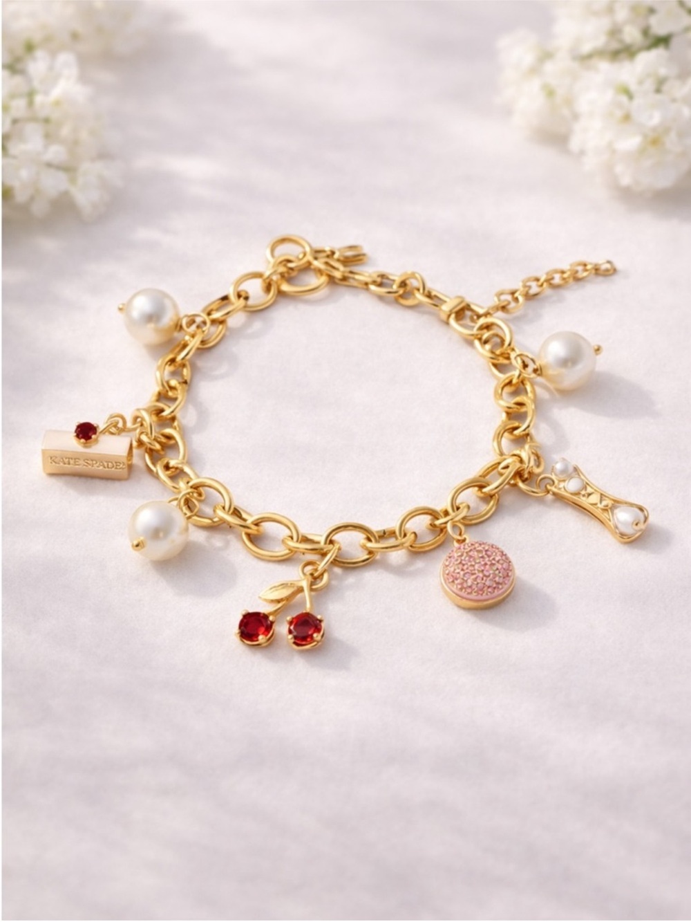 Kate Spade New York Pastry Shop Charm Bracelet Gold Tone NWT 7-9” Adjustable